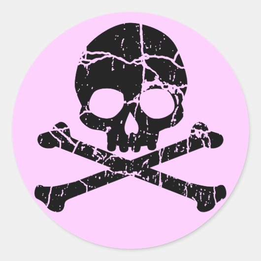 Worn Pink Skull and Crossbones ラウンドシール (正面)