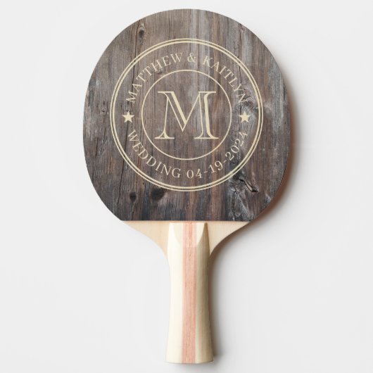 Worn Planks Wedding Monogram Star 卓球ラケット (正面)