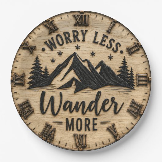 Worry Less Wander More Rustic Mountain Cabin ペーパープレート (正面)