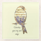 Worship gives my soul wings Sparrow Bird ガラスコースター (正面)