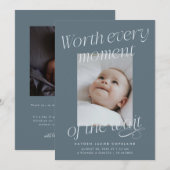 Worth The Wait スレートブルーの写真 モダンな誕生日のお祝い 案内状 (正面/裏面)