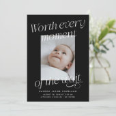 Worth The Wait ブラック 写真 モダン 誕生 案内状 (スタンド正面)
