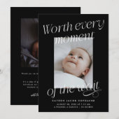 Worth The Wait ブラック 写真 モダン 誕生 案内状 (正面/裏面)