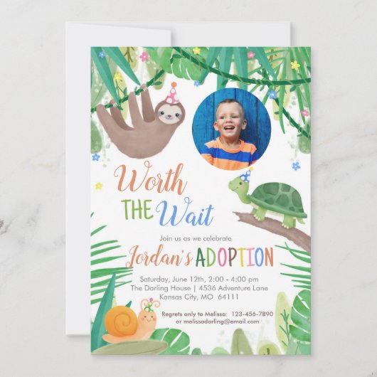 Worth the Wait Adoptionパーティー写真招待状 招待状 (正面)