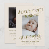 Worth The Wait Cream Photo Modern Birth 案内状 (正面/裏面)