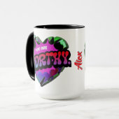 Worthy Mug – 自己やる気を起こさせる肯定コーヒー マグカップ (正面左)