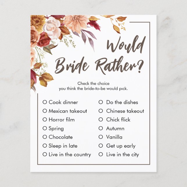 Would Bride Rather | 秋のブライダルシャワーゲーム (正面)