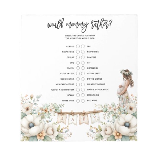 Would Mommy Rather? Baby Shower Game ノートパッド (正面)