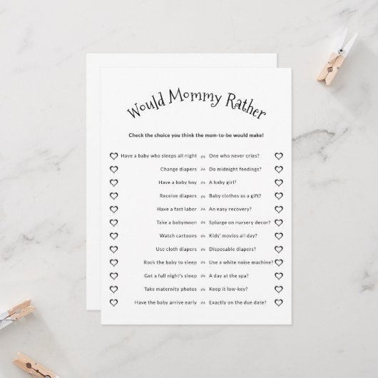 Would Mommy Rather Minimalist Baby Shower Game カード (正面/裏面インサイチュ)