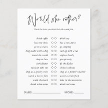 Would She Rather | シンプルなブライダルシャワーゲーム