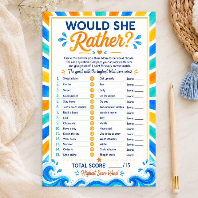 Would She Rather? 〜赤ちゃんおめでとうシャワーのゲーム〜 (Sunshine Baby Shower Game Card)