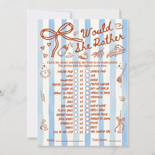 Would She Rather Baby Shower Game in Blue (正面)