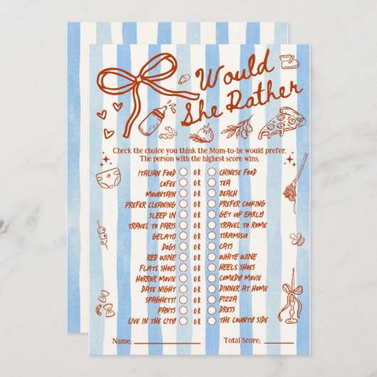 Would She Rather Baby Shower Game in Blue (正面/裏面)