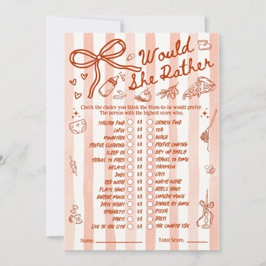 Would She Rather Baby Shower Game in Red (正面)