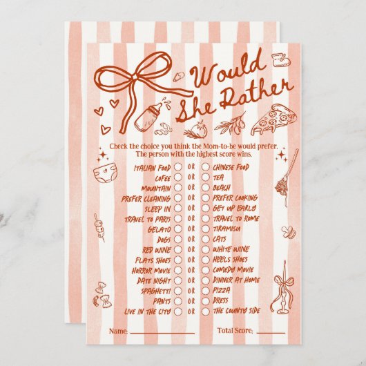 Would She Rather Baby Shower Game in Red (正面/裏面)