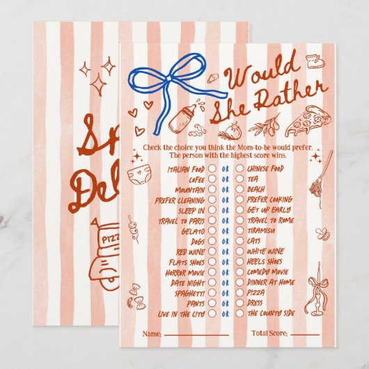 Would She Rather Baby Shower Game in Red Blue (正面/裏面)