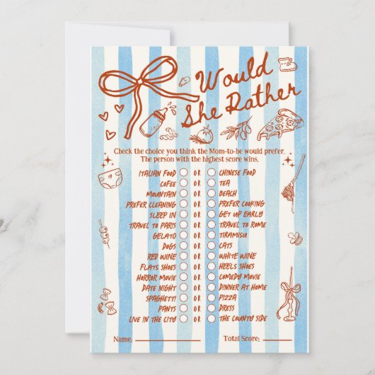 Would She Rather Baby Shower Game in Red Blue (正面)