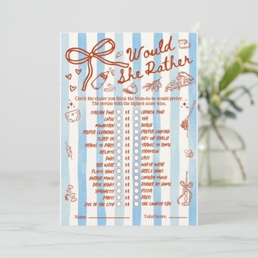 Would She Rather Baby Shower Game in Red Blue (スタンド正面)