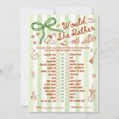 Would She Rather Baby Shower Game in Red Green (正面)