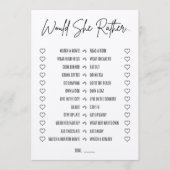 Would She Rather Bridal Shower Game プログラム (正面)