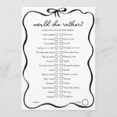 Would She Rather Bridal Shower Game Black Bow アドバイスカード (正面)