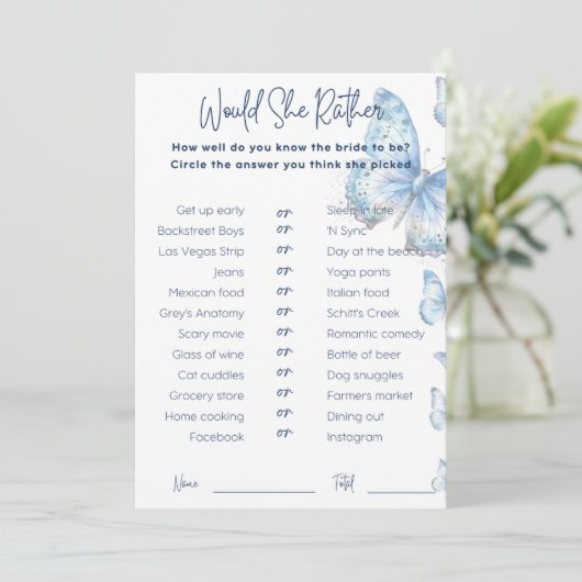 Would She Rather Bridal Shower Game Blue Butterfly (スタンド正面)