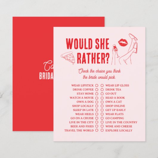 Would She Rather Bridal Shower Game Girl Gone Mild (正面/裏面)