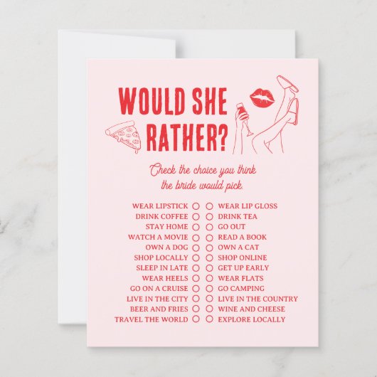 Would She Rather Bridal Shower Game Girl Gone Mild (正面)