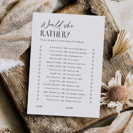 Would She Rather Bridal Shower Game Trivia Card 招待状