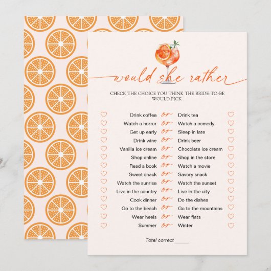 Would She Rather Cocktail Bridal Shower Game  招待状 (正面/裏面)