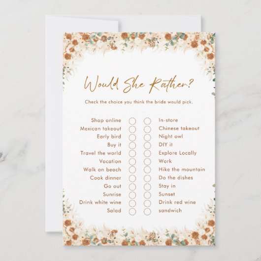 Would She Rather Game | Rustic Boho Bridal Shower (正面)