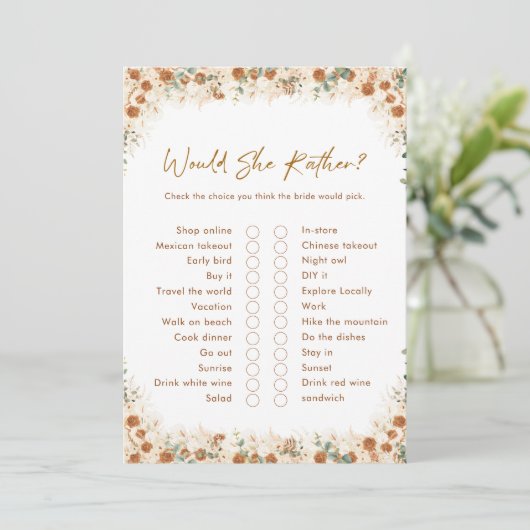 Would She Rather Game | Rustic Boho Bridal Shower (スタンド正面)