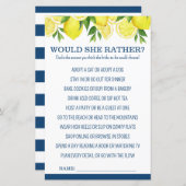 Would She Rather Lemon Bridal Shower Game (正面/裏面)