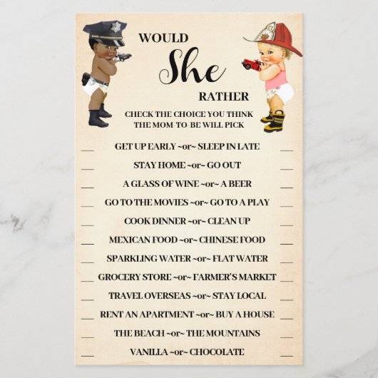 Would She Rather Little Recruit Shower Game Card チラシ (正面)