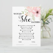 Would She Rather Pink Floral Bridal Game  Card 招待状 (スタンド正面)