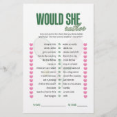 Would She Rather Tennis Bridal Shower Game (正面)