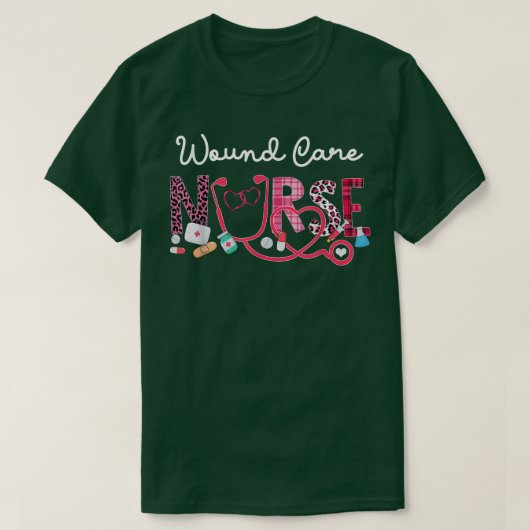 Wound Care Nurse Leopard Plaid Love Heart Stethosc Tシャツ (デザイン正面)