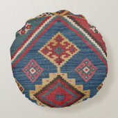 Woven Kilim Royal Blue Yellow Classic  ラウンドクッション (裏面)