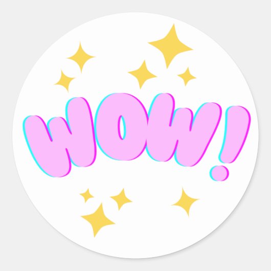 “WOW!” Encouragement Sticker ラウンドシール (正面)
