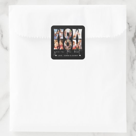 Wow Mom引用文モダンブラック6フォトコラージュ スクエアシール (バッグ)