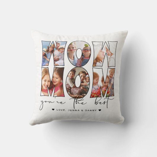 Wow Mom引用文モダンホワイト6フォトコラージュ クッション (裏面)