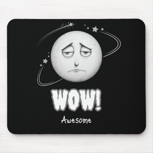 "Wow" moonface Black Mousepad マウスパッド (正面)