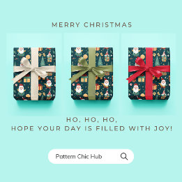 WP01サンタクロースのクリスマスツリーギフトボックスグリーン ラッピングペーパー