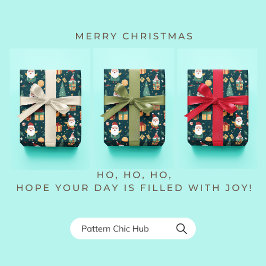 WP01サンタクロースのクリスマスツリーギフトボックスグリーン ラッピングペーパー