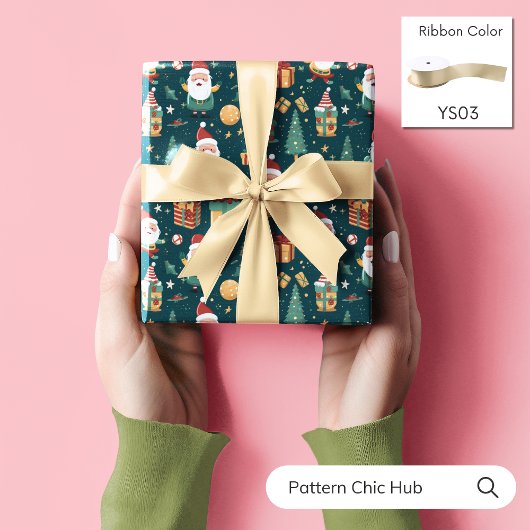 WP01サンタクロースのクリスマスツリーギフトボックスグリーン ラッピングペーパー