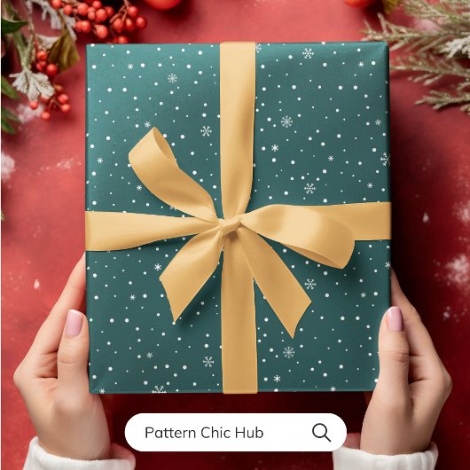 WP05スノーフレーククリスマスグリーンモダンエレガント ラッピングペーパー