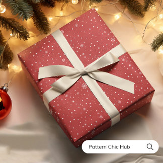 WP06スノーフレーククリスマスレッドモダンエレガント ラッピングペーパー