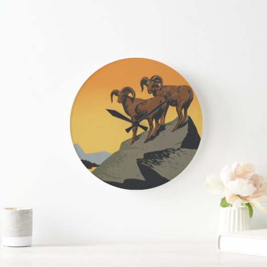 WPAのヴィンテージの国立公園の野性生物旅行 ラージ壁時計 (ホーム)