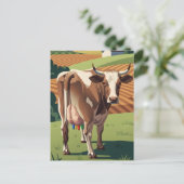 WPA‑Style Funny Cow Postcard ポストカード (スタンド正面)