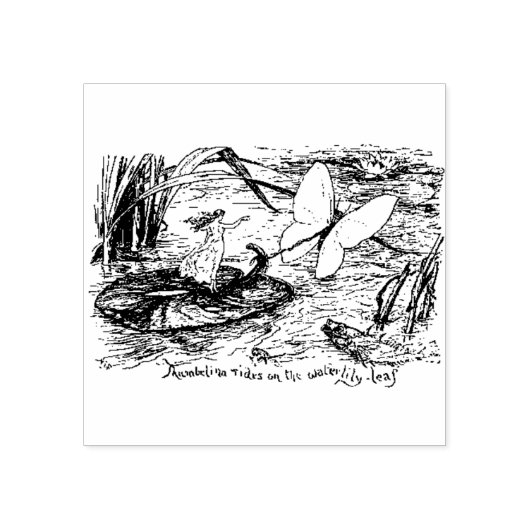 WQゴムのスタンプ： Thumbelina Rides on Lily pad ラバースタンプ (インプリント)